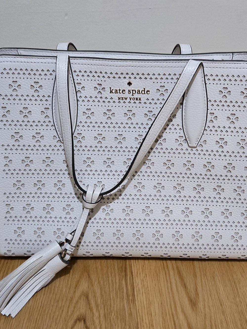 kate spade New York White Perforated Leather Tote